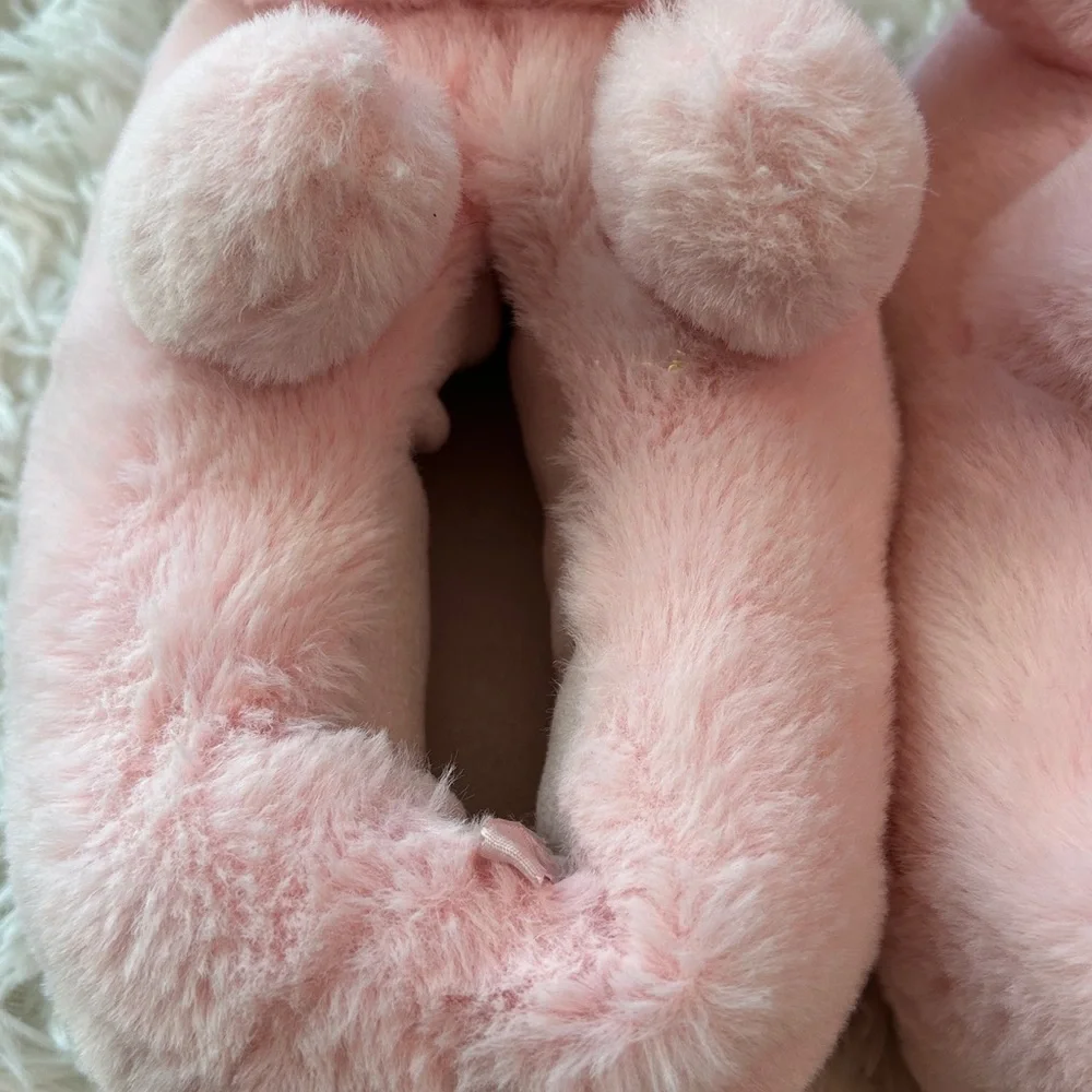 Old Navy Faux-Fur Pink Teddy Bear Critter Soft Plush Slippers for Girls XL (3-4)